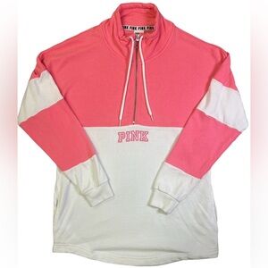 Victoria Secret PINK Quarter Zip Hot Pink Color Block Pullover Sweatshirt